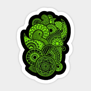 Abstract Mandala design (green on black) Sticker